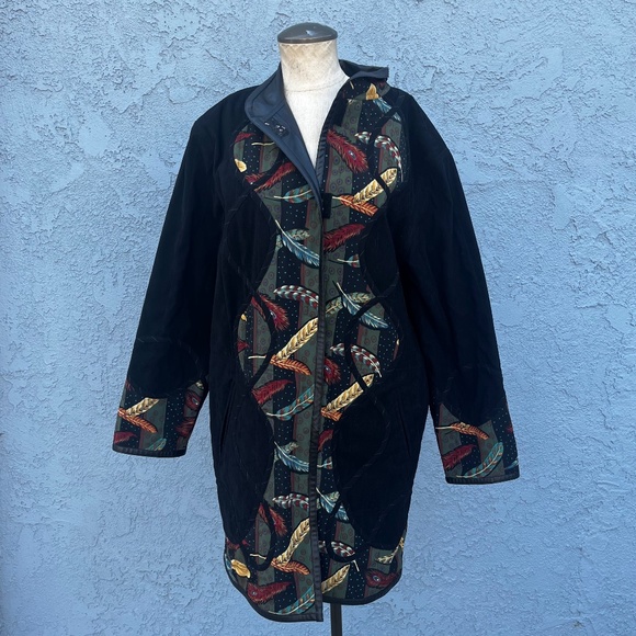 Vintage Quilted Jacket Art to wear Duster 90s Hippie Bohemian - Picture 1 of 10